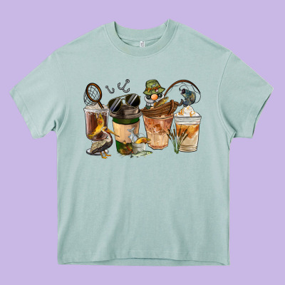 Fishing Coffee Cups Heavy Core Tee Designed By Fadigitalartstudio
