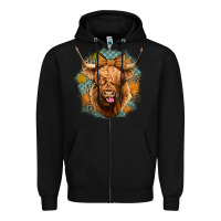 Black fall highland cow Zipper Hoodie - Jasminsmagicworld