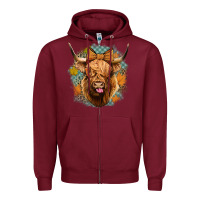 Burgundy fall highland cow Zipper Hoodie - Jasminsmagicworld