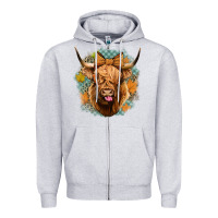 Heather Grey fall highland cow Zipper Hoodie - Jasminsmagicworld