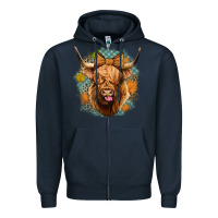 Navy fall highland cow Zipper Hoodie - Jasminsmagicworld