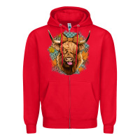 Red fall highland cow Zipper Hoodie - Jasminsmagicworld