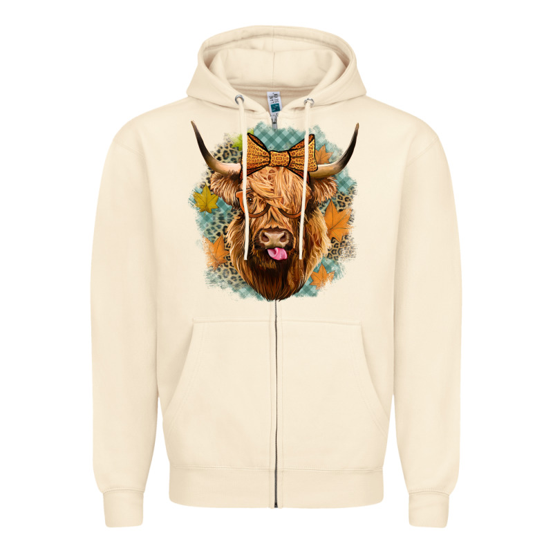 Fall Highland Cow Zipper Hoodie by Jasminsmagicworld | Teevron