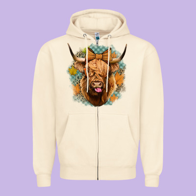 Fall Highland Cow Zipper Hoodie Designed By Jasminsmagicworld