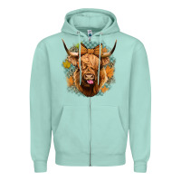 Seafoam fall highland cow Zipper Hoodie - Jasminsmagicworld