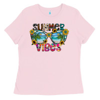 Bubblegum Pink Summer Vibes Ladies Tee - CowhideDigitalArt