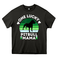 Funny St Patrick's Day One Lucky Pitbull Mama Pitbulldog T Shirt Heavy Core Tee | Teevron