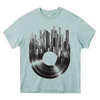 Vinyl Record Cityscape Heavy Core Tee | Teevron