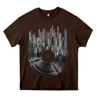 Chocolate Brown vinyl record cityscape Heavy Core Tee - linhVisuals