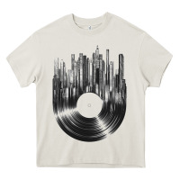 Cream vinyl record cityscape Heavy Core Tee - linhVisuals