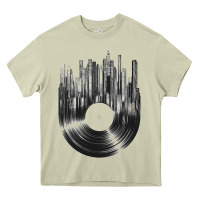 Mossy vinyl record cityscape Heavy Core Tee - linhVisuals