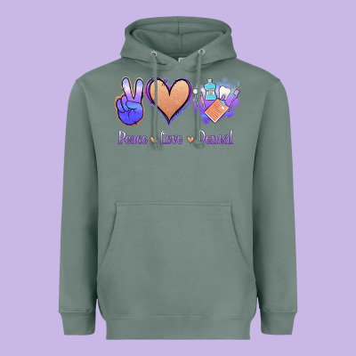Peace Love Dental Heavyweight Hoodie Designed By Jasminsmagicworld