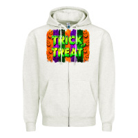Oatmeal Heather trick or treat brushstroke Zipper Hoodie - Jasminsmagicworld