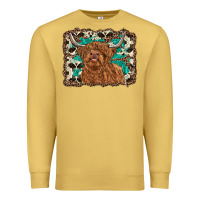 Antique Gold highland cow western background Premium Sweatshirt - RanaPortraitStore