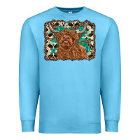 Ocean Blue highland cow western background Premium Sweatshirt - RanaPortraitStore
