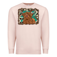 Pale Pink highland cow western background Premium Sweatshirt - RanaPortraitStore