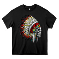 Black native american indian chief skull motorcycle headdress  t shirt Heavy Core Tee - linhVisuals
