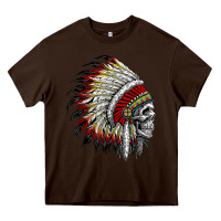 Chocolate Brown native american indian chief skull motorcycle headdress  t shirt Heavy Core Tee - linhVisuals