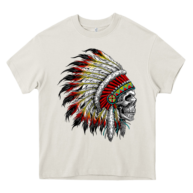 Native American Indian Chief Skull Motorcycle Headdress  T Shirt Heavy Core Tee by linhVisuals | Teevron