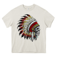 Cream native american indian chief skull motorcycle headdress  t shirt Heavy Core Tee - linhVisuals