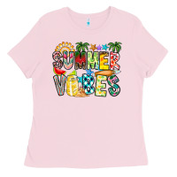 Bubblegum Pink Summer Vibes Ladies Tee - CowhideDigitalArt