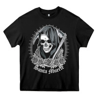 Black santa muerte female deity mexican satanic dead sugar skull tank top Heavy Core Tee - linhVisuals