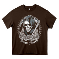 Chocolate Brown santa muerte female deity mexican satanic dead sugar skull tank top Heavy Core Tee - linhVisuals