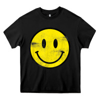 Black vintage retro happy smiley face 80's 90's aesthetic t shirt Heavy Core Tee - linhVisuals