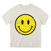 Cream vintage retro happy smiley face 80's 90's aesthetic t shirt Heavy Core Tee - linhVisuals