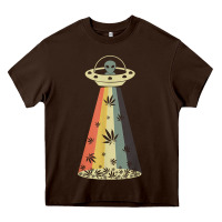 Chocolate Brown vintage alien weed pot leaf ufo abduction marijuana cannabis t shirt Heavy Core Tee - linhVisuals