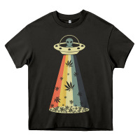 Vintage Alien Weed Pot Leaf Ufo Abduction Marijuana Cannabis T Shirt Heavy Core Tee | Teevron