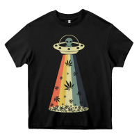 Black vintage alien weed pot leaf ufo abduction marijuana cannabis t shirt Heavy Core Tee - linhVisuals
