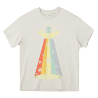 Cream vintage alien weed pot leaf ufo abduction marijuana cannabis t shirt Heavy Core Tee - linhVisuals