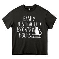 Asphalt easily distracted by cats and books   cute book lover t shirt Heavy Core Tee - linhVisuals