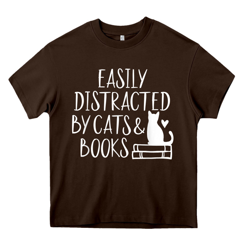 Easily Distracted By Cats And Books   Cute Book Lover T Shirt Heavy Core Tee by linhVisuals | Teevron