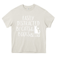 Cream easily distracted by cats and books   cute book lover t shirt Heavy Core Tee - linhVisuals
