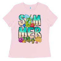 Bubblegum Pink Summer Vibes Ladies Tee - CowhideDigitalArt