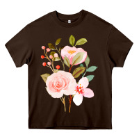 Chocolate Brown Bouquet Floral Heavy Core Tee - linhVisuals
