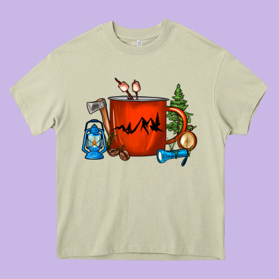 Camper Coffee Cup Heavy Core Tee Designed By Fadigitalartstudio