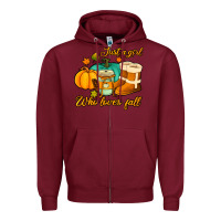 Burgundy just a girl who loves fall Zipper Hoodie - Jasminsmagicworld