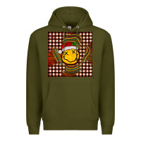 Army Green Christmas smiley face Premium Hoodie - BarkalooDesign