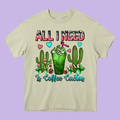 All I Need Is Coffee Cactus Frappe Heavy Core Tee Designed By Fadigitalartstudio