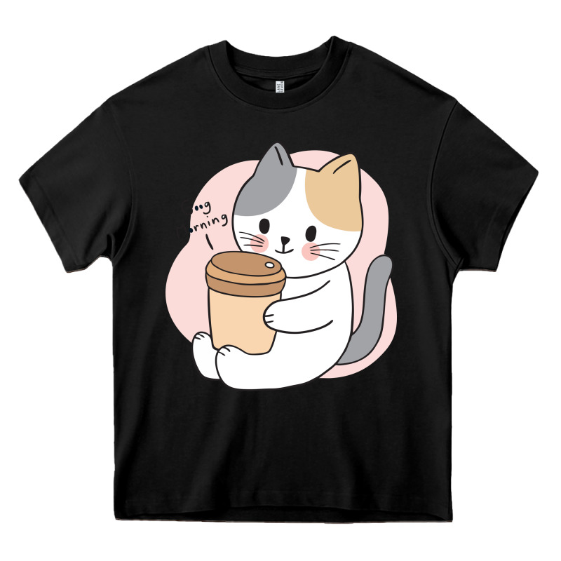 Cat Drinking Coffee Kitten Kawaii Japanese Kitty Heavy Core Tee by linhVisuals | Teevron