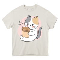 Cream Cat Drinking Coffee Kitten Kawaii Japanese Kitty Heavy Core Tee - linhVisuals