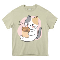 Mossy Cat Drinking Coffee Kitten Kawaii Japanese Kitty Heavy Core Tee - linhVisuals