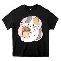 Cat Drinking Coffee Kitten Kawaii Japanese Kitty Heavy Core Tee | Teevron