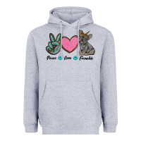 Heather Grey peace love frenchie Heavyweight Hoodie - RanaPortraitStore