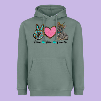 Peace Love Frenchie Heavyweight Hoodie Designed By Ranaportraitstore