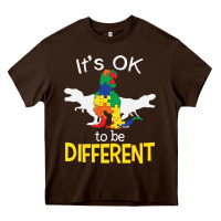 Chocolate Brown it’s ok to be different autism dinosaur Heavy Core Tee - linhVisuals