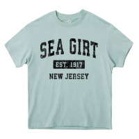 Womens Sea Girt New Jersey Nj Vintage Sports Design Black Design V Nec Heavy Core Tee | Teevron